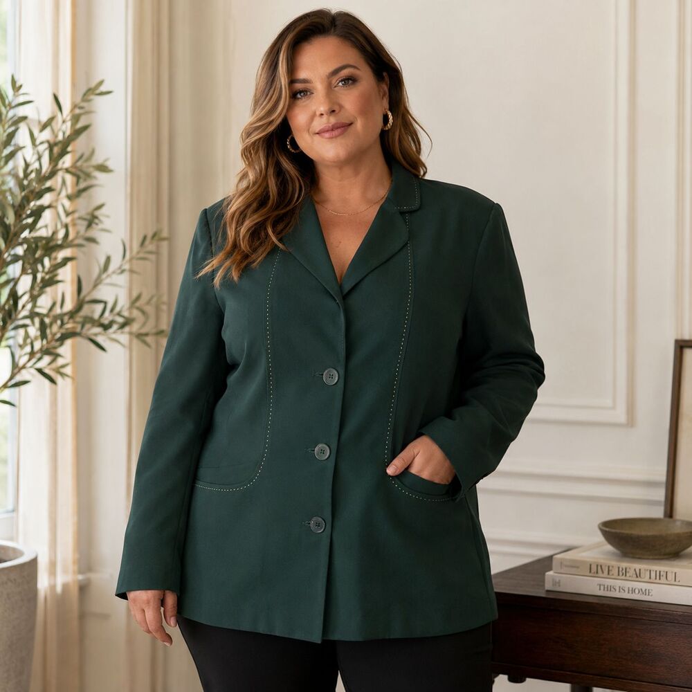 Jessica McClintock Vintage 90s Y2K Blazer 20 Forest Green Pick Stitch Plus Size